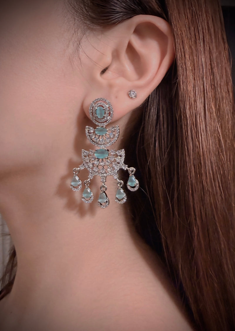 Aqua Glow Long AD Earrings