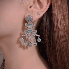 Aqua Glow Long AD Earrings