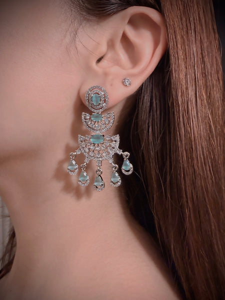 Aqua Glow Long AD Earrings