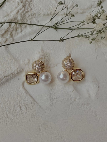 Tiny Trinity Pearl Earrings