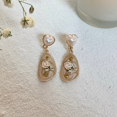 White Rose Pearl Earrings - AT-13C