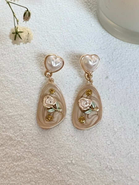 White Rose Pearl Earrings - AT-13C