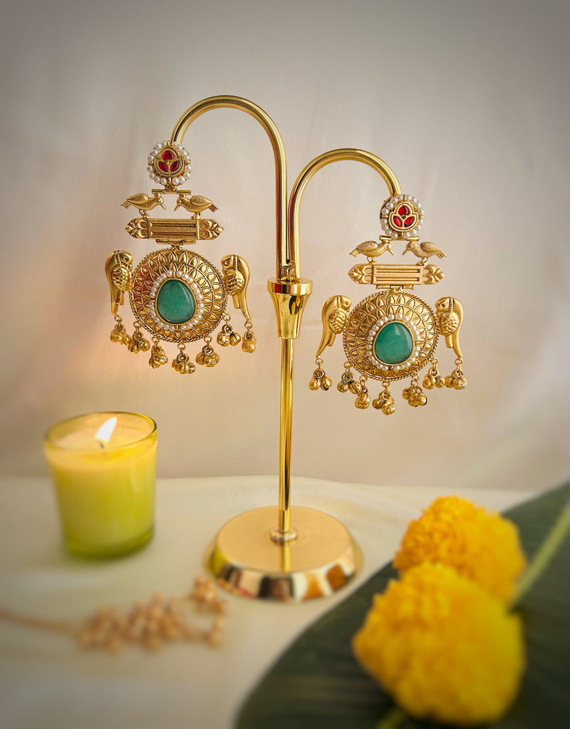 Mughal Bird Kashmiri Chalcedony Earrings