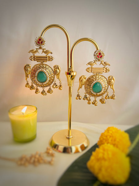 Mughal Bird Kashmiri Chalcedony Earrings