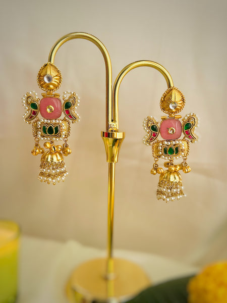 Emerald Parrot Kashmiri Chalcedony Earrings - KE-02B