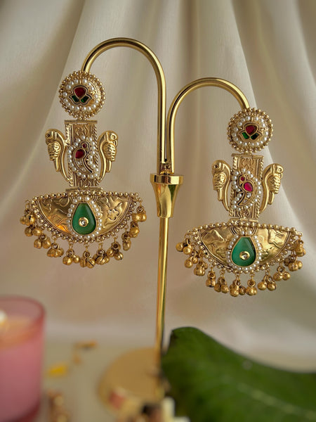 Vrindavan Bird Kashmiri Chalcedony Earrings
