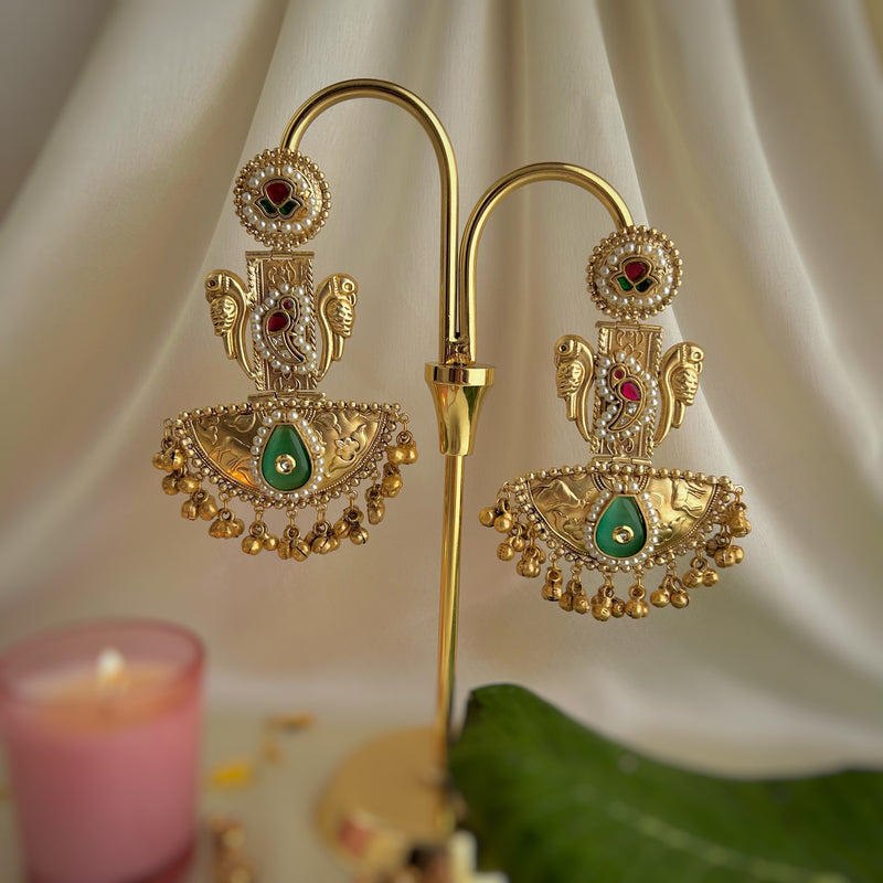 Vrindavan Bird Kashmiri Chalcedony Earrings