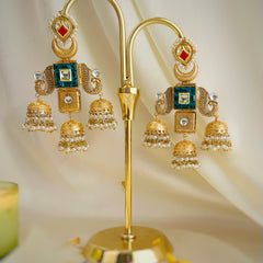 Gajra Triple Jhumka Kashmiri Earrings