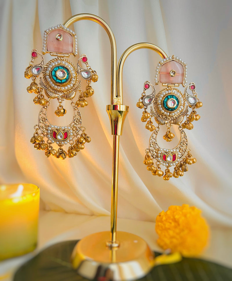 Chandbali Cluster Kashmiri Chalcedony Earrings