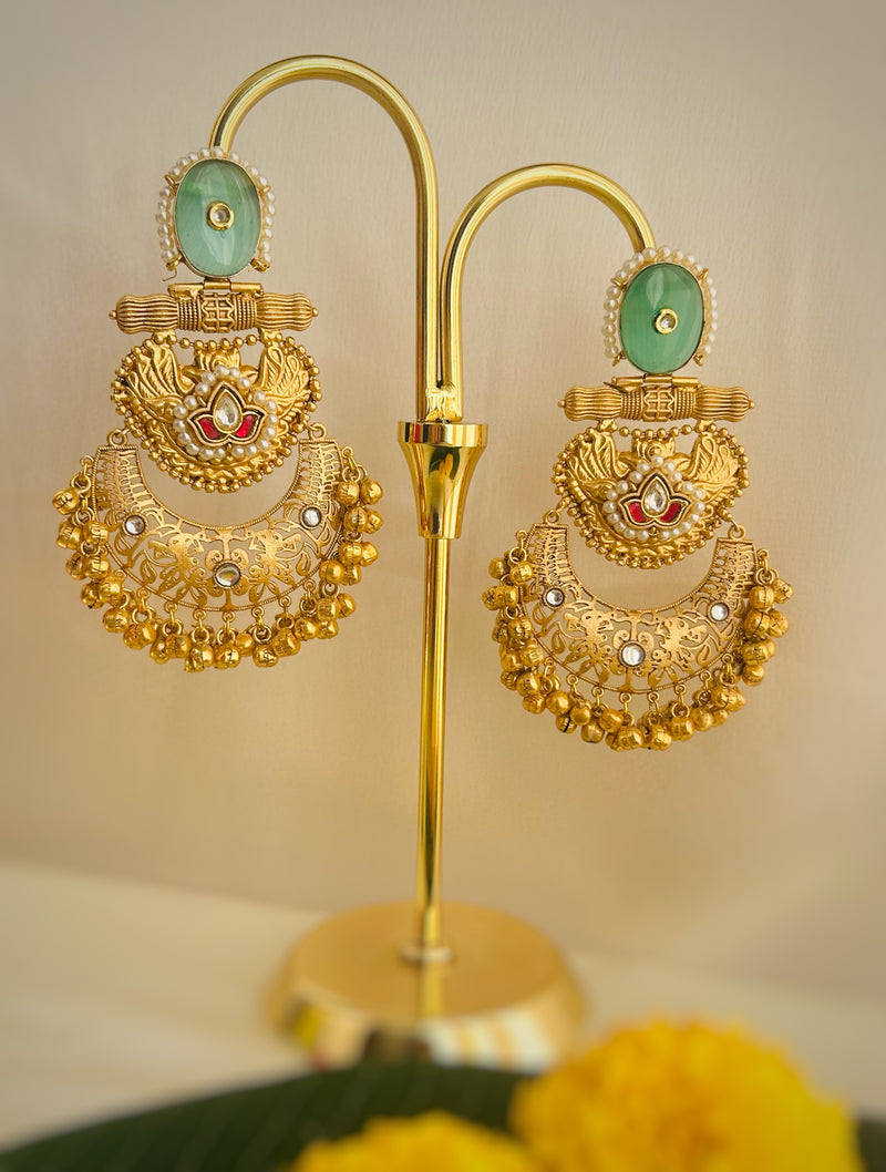 Heritage Chandbali Kashmiri Chalcedony Earrings - 2