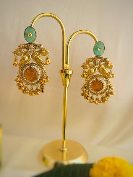 Gulbahar Bird Kashmiri Chalcedony Earrings