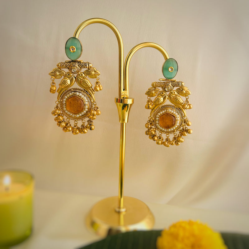 Gulbahar Bird Kashmiri Chalcedony Earrings
